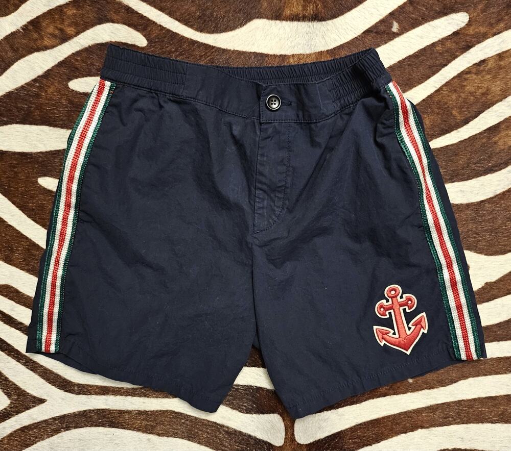 Boys Gucci Chino Shorts Sz 10 Embroidered Anchor Patch Green-Red-White Trim